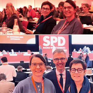 Annette Strehle, MdB Lars Castellucci und Andrea Schröder-Ritzrau auf dem Landesparteitag in Offenburg.